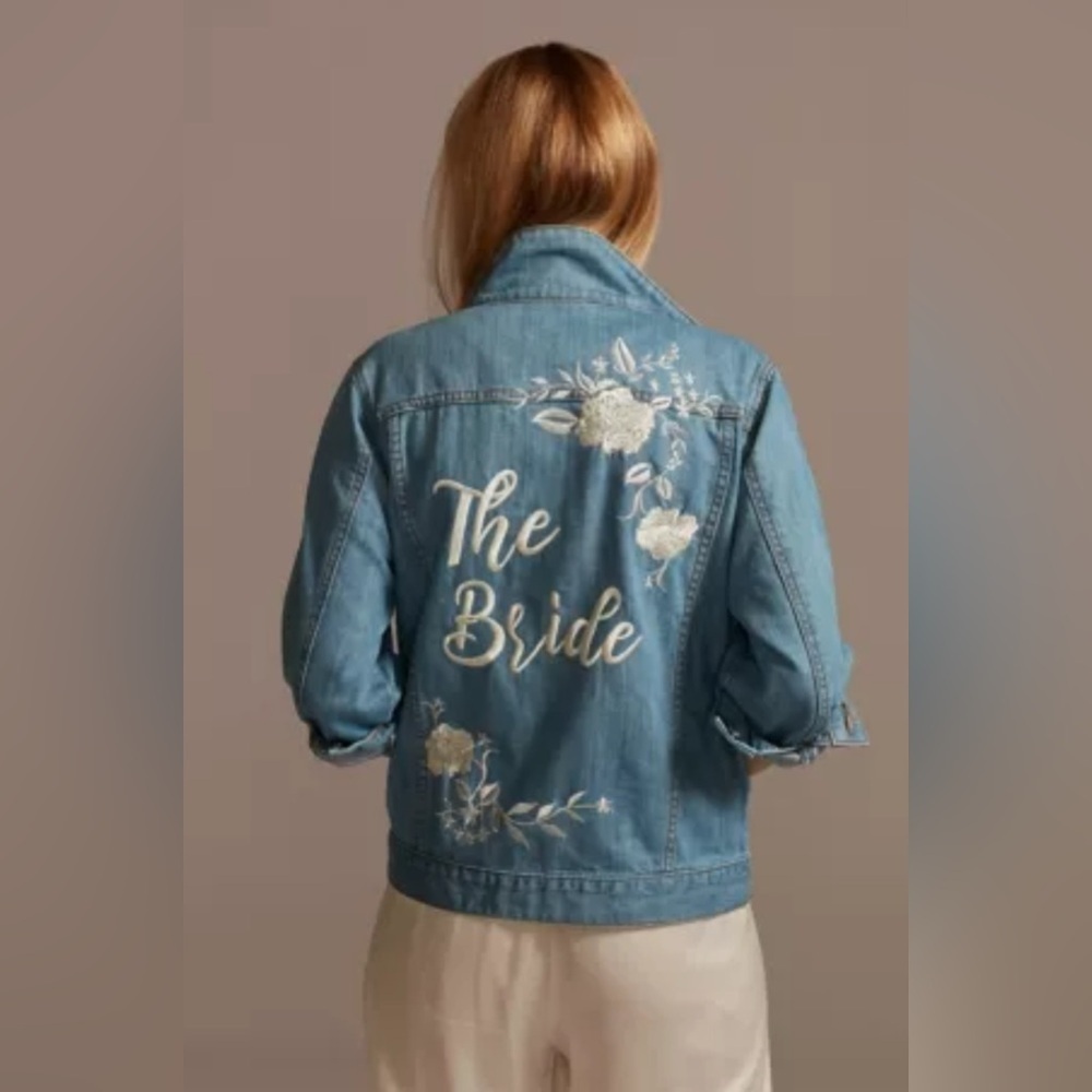“The Bride” Embroidered Denim Jacket with Floral Design